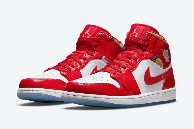ᐉ Air Jordan 1 Mid en rojo charol y con formas geométricas Zapas News